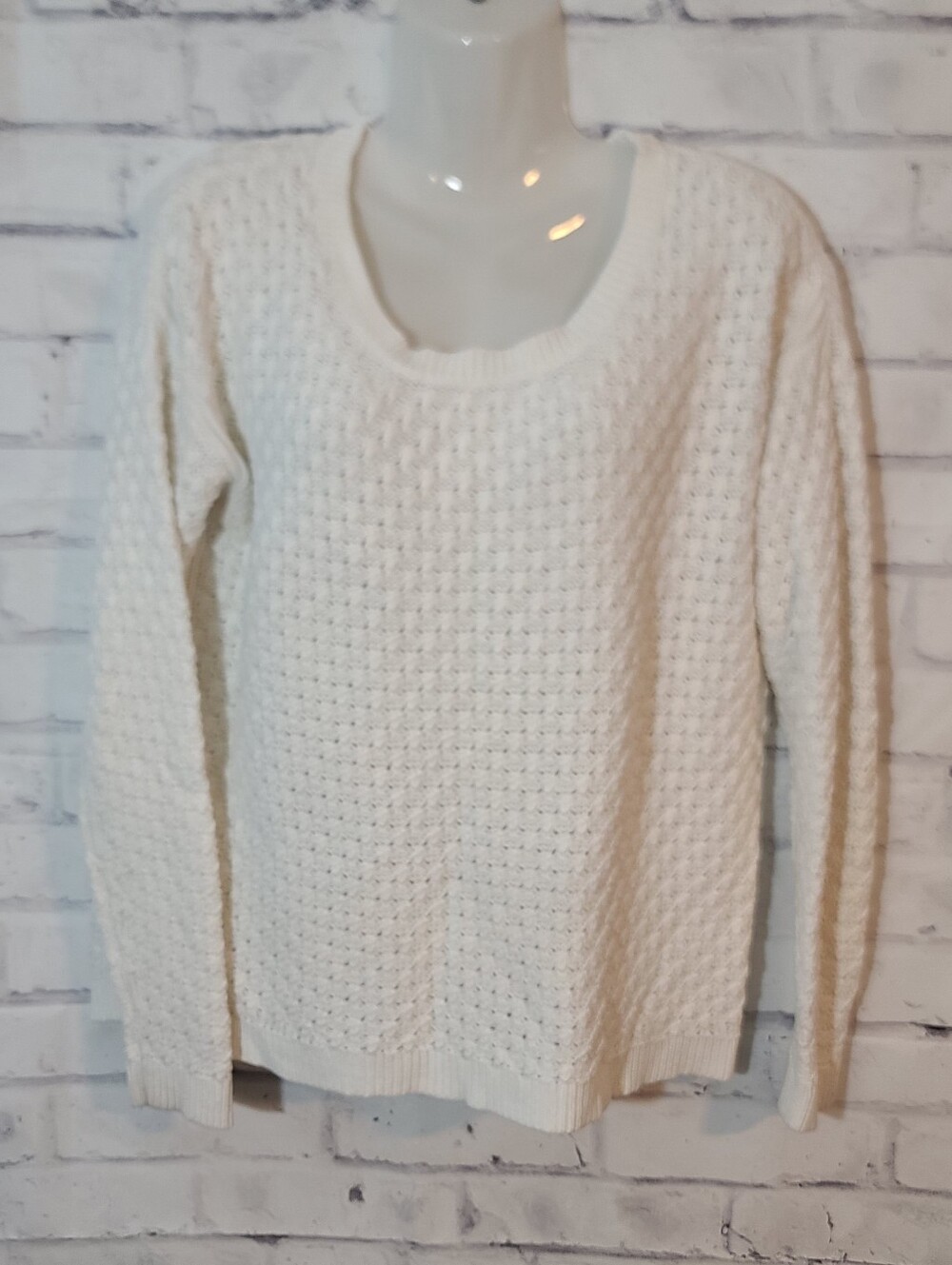 Old Navy White Honeycomb Open Knit Scoop Neck Pullover Sweater Long Sleeve M